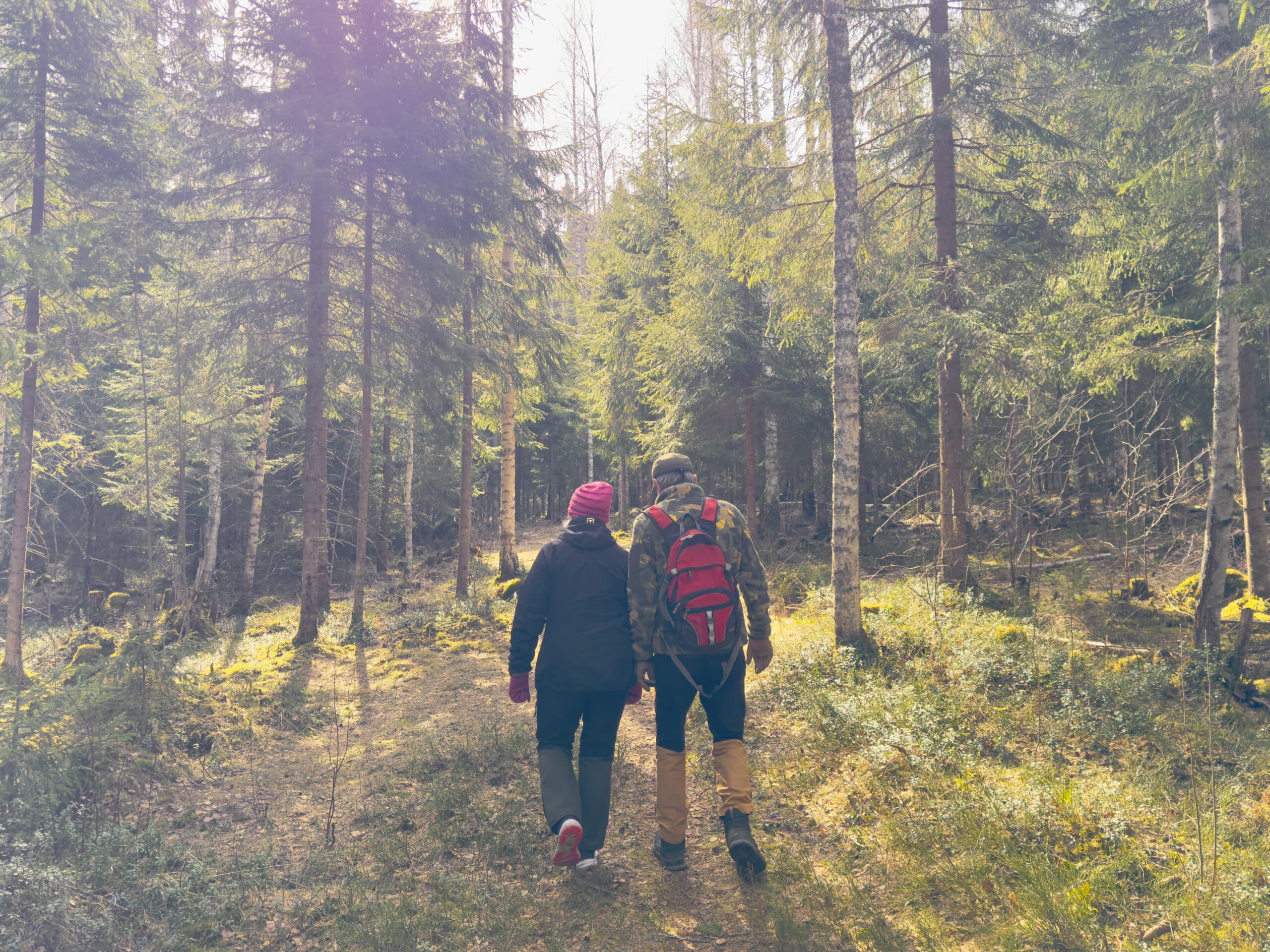 Kaksi henkilöä luontopolulla Jämsän Koskenpäällä
